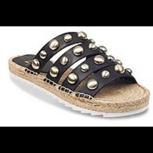 MARC FISHER LTD BRANDIE ESPADRILLE PLATFORM Size 9, black with silver studs